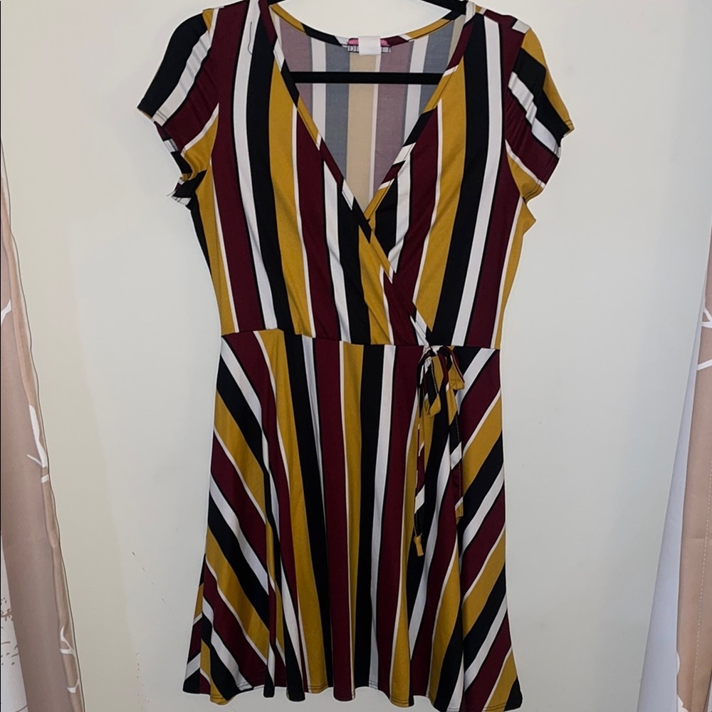 Striped Faux Wrap Dress
